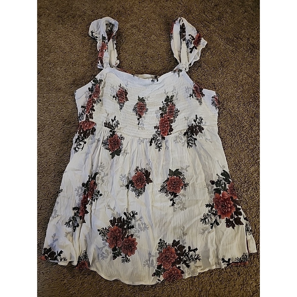 Torrid Women's Gauze Floral White Adjustable Ruffle Strap Tank Top Size 3 Rayon